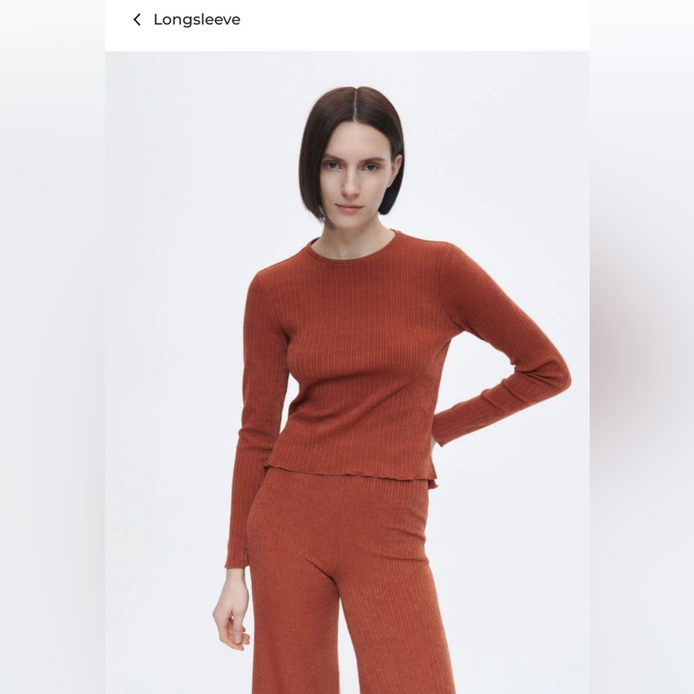 RESERVED Rust Ribbed Long Sleeve Top